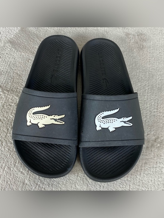LaCoste Croco Slide Shoes Mens Size 8 Black Comfort Sandals Logo NEW main image 4